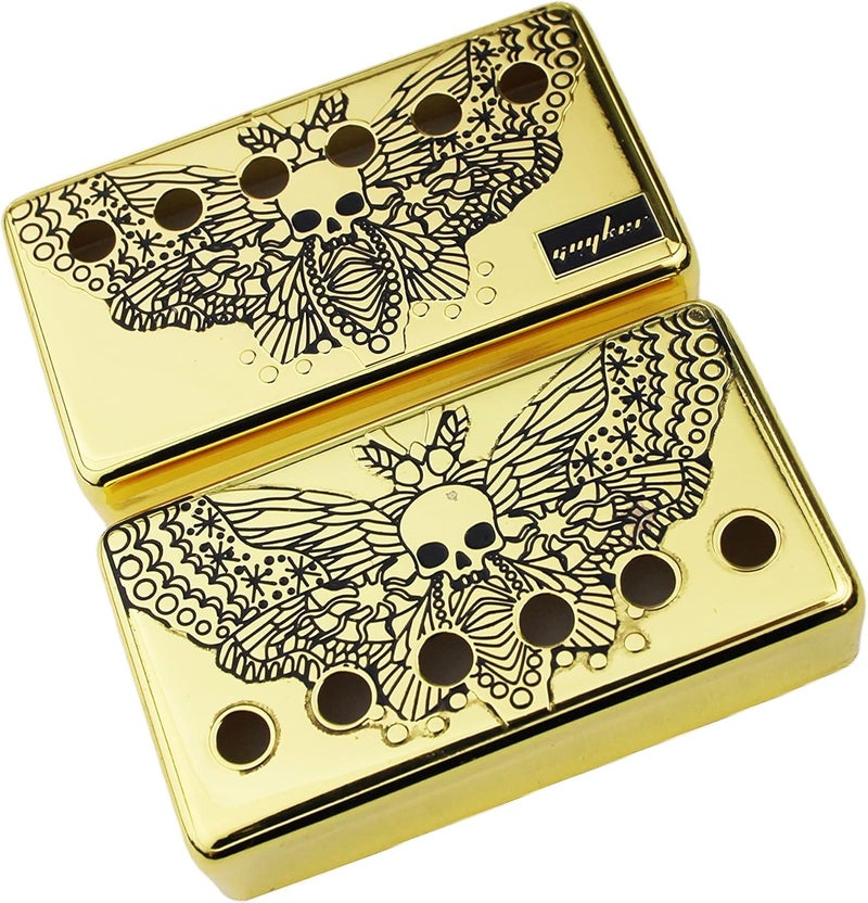 guyker Humbucker Pickup Cover (50mm/52mm Pole Spacing) – Cupronickel Bridge and Neck Pickups Frame Set Replacement Parts for Les Paul LP Style Electric Guitar, Skull Wing Style, PC007 Gold - Image 4